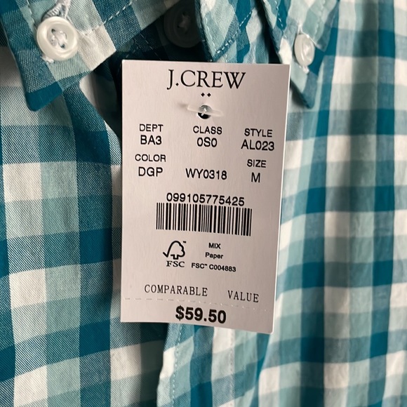 NWT J.Crew factory button down shirt in teal check - Picture 3 of 3
